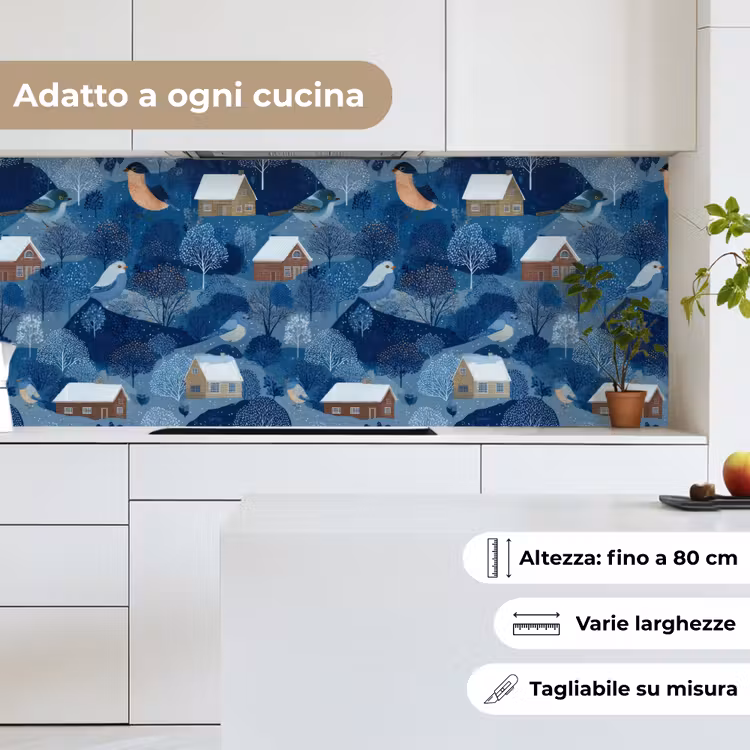 Schienale cucina - Case - Uccelli - Neve - Blu — 7