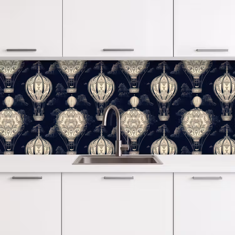Schienale cucina - Mongolfiere - Nuvole - Motivo - Blu scuro — 4