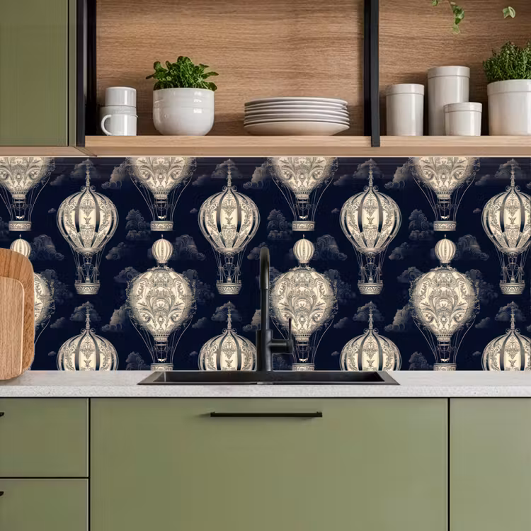 Schienale cucina - Mongolfiere - Nuvole - Motivo - Blu scuro — 8