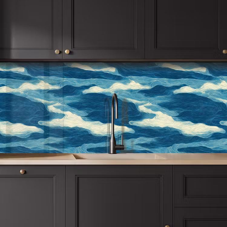 Schienale cucina - Onde - Astratto - Motivo - Blu - Bianco — 6