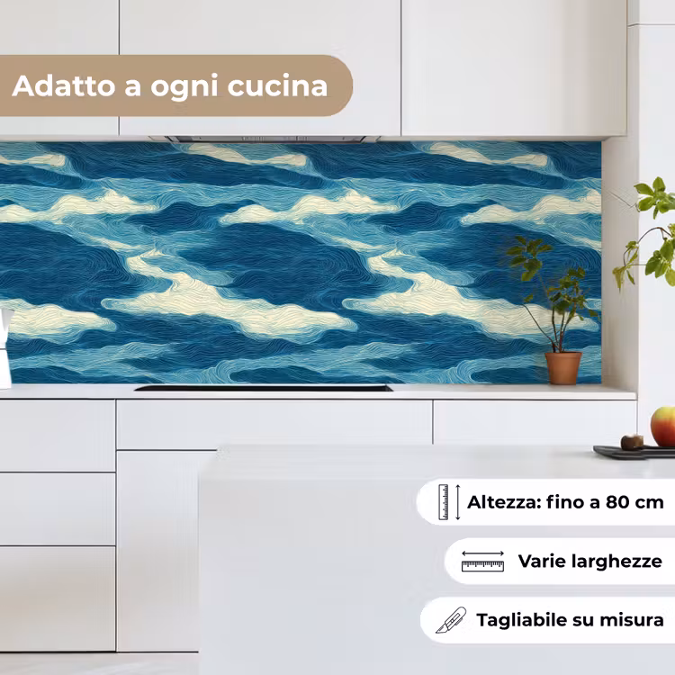 Schienale cucina - Onde - Astratto - Motivo - Blu - Bianco — 7
