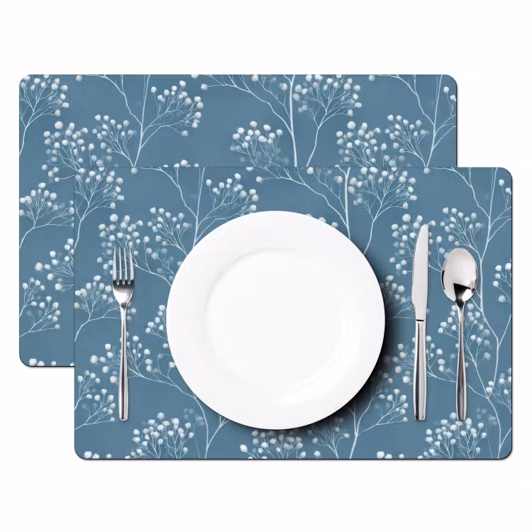 Tovaglietta – 6 pezzi - Rami - Bacche - Motivo - Azzurro — 2