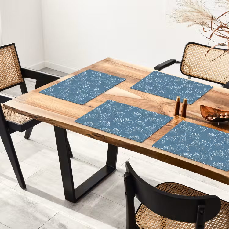 Tovaglietta – 6 pezzi - Rami - Bacche - Motivo - Azzurro — 4