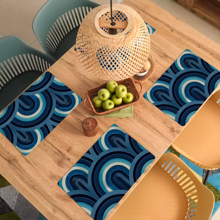 Tovaglietta – 6 pezzi - Archi - Geometrico - Motivo - Blu - Retrò — 3