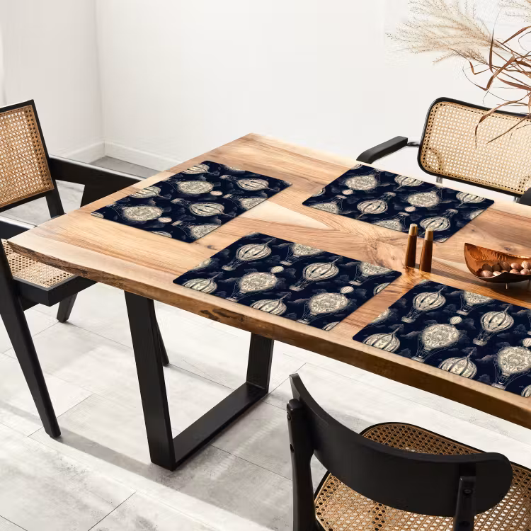 Tovaglietta – 6 pezzi - Mongolfiere - Nuvole - Motivo - Blu scuro — 4