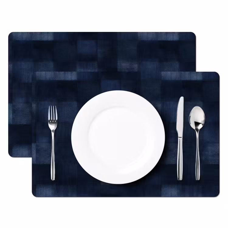 Tovaglietta – 6 pezzi - Motivo - A scacchi - Blu marino — 2