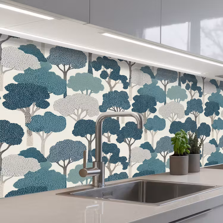Schienale cucina - Moderno - Alberi - Foresta - Motivo - Blu — 2