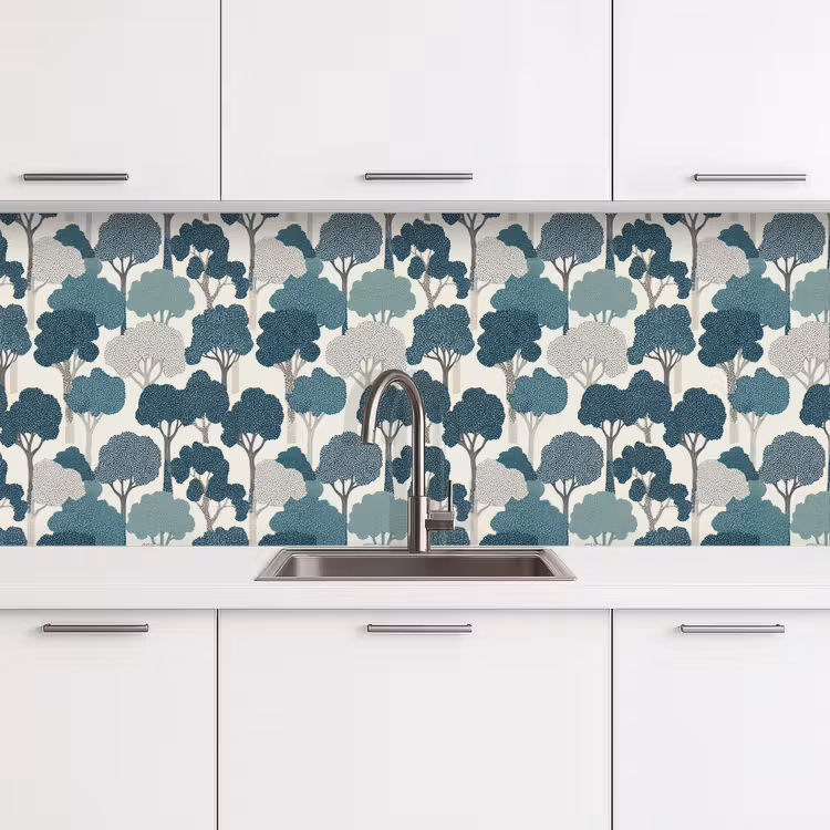 Schienale cucina - Moderno - Alberi - Foresta - Motivo - Blu — 4