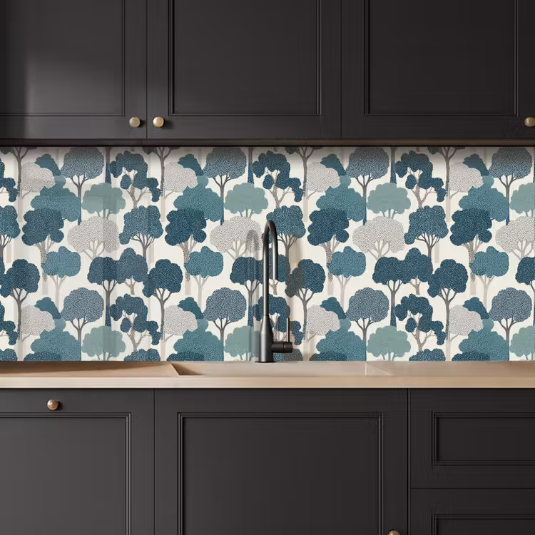 Schienale cucina - Moderno - Alberi - Foresta - Motivo - Blu — 6