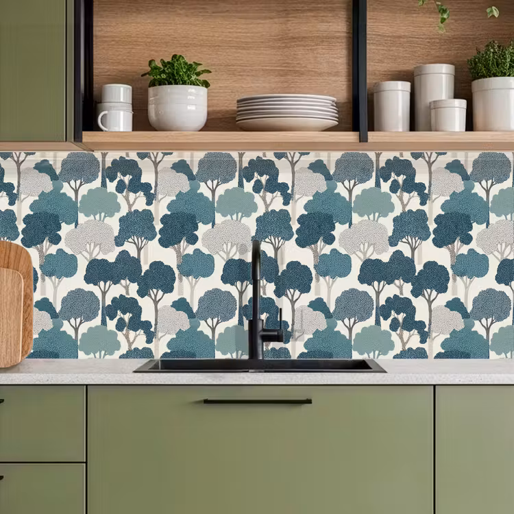 Schienale cucina - Moderno - Alberi - Foresta - Motivo - Blu — 8