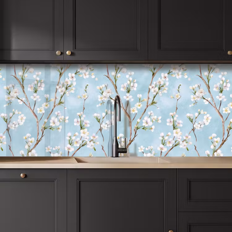 Schienale cucina - Fiori di ciliegio - Texture - Blu — 6