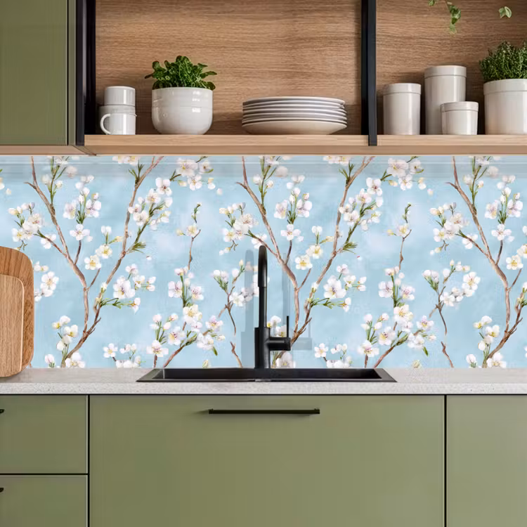 Schienale cucina - Fiori di ciliegio - Texture - Blu — 8
