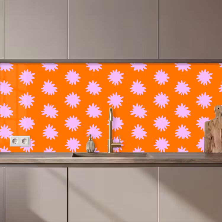 Schienale cucina - Retrò - Fiori - Arancione — 1