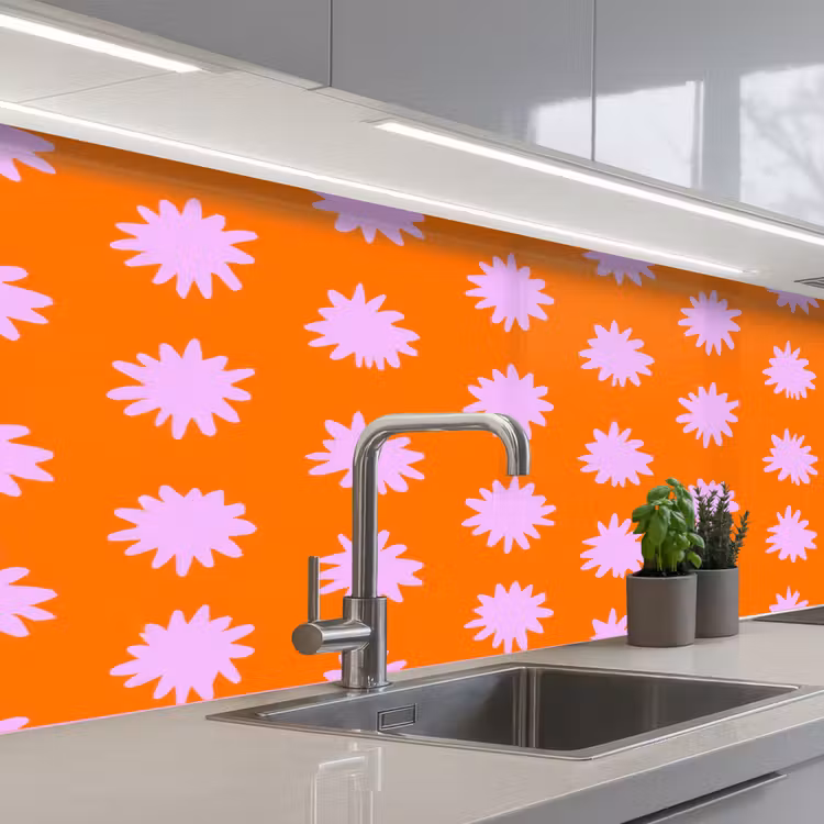 Schienale cucina - Retrò - Fiori - Arancione — 2