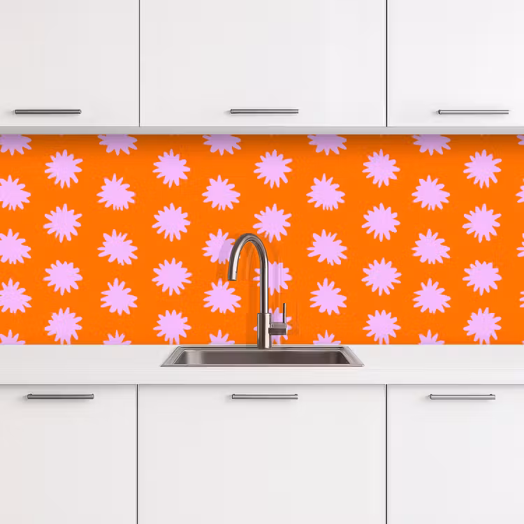 Schienale cucina - Retrò - Fiori - Arancione — 4