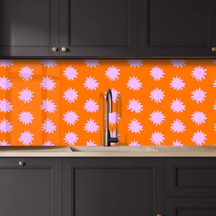 Schienale cucina - Retrò - Fiori - Arancione — 6