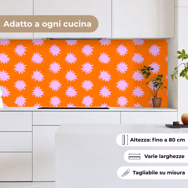 Schienale cucina - Retrò - Fiori - Arancione — 7