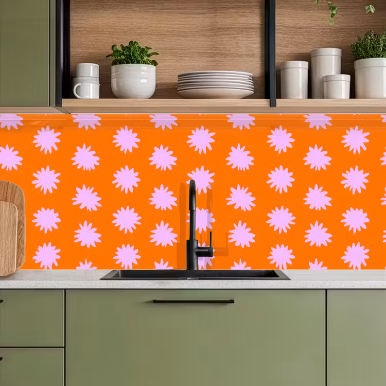 Schienale cucina - Retrò - Fiori - Arancione — 8