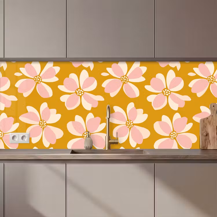 Schienale cucina - Vintage - Fiori - Giallo ocra — 1
