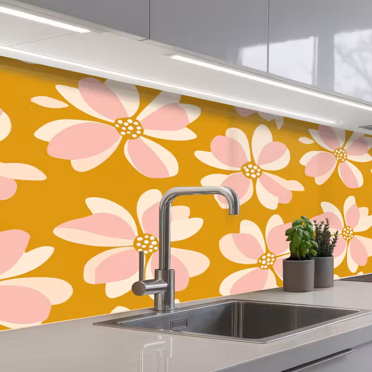 Schienale cucina - Vintage - Fiori - Giallo ocra — 2