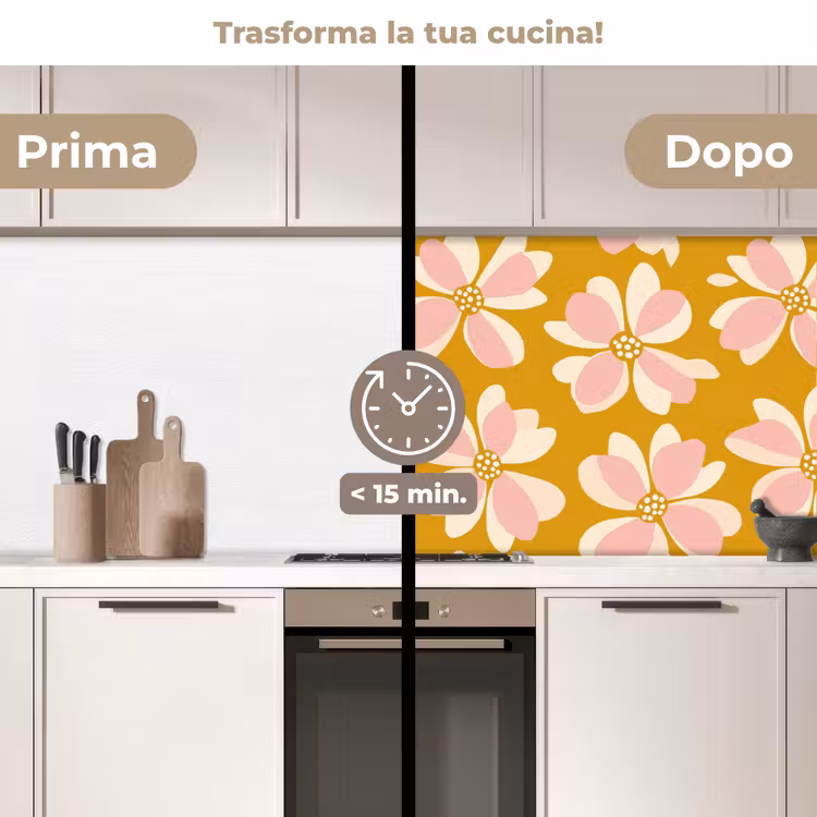 Schienale cucina - Vintage - Fiori - Giallo ocra — 3