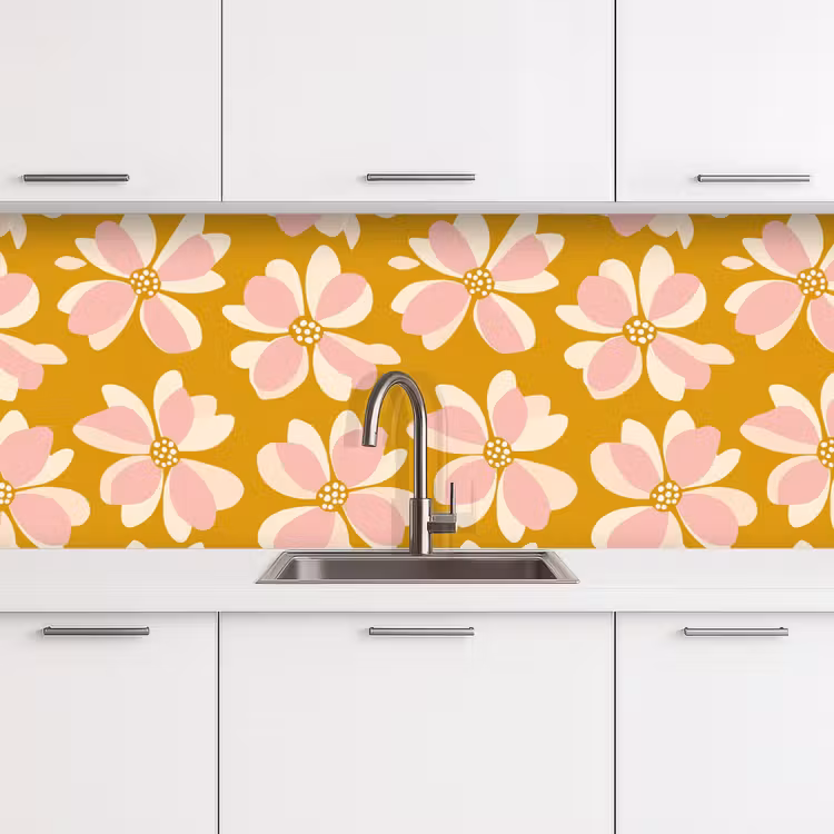 Schienale cucina - Vintage - Fiori - Giallo ocra — 4