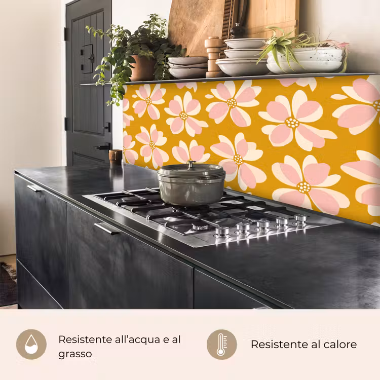 Schienale cucina - Vintage - Fiori - Giallo ocra — 5