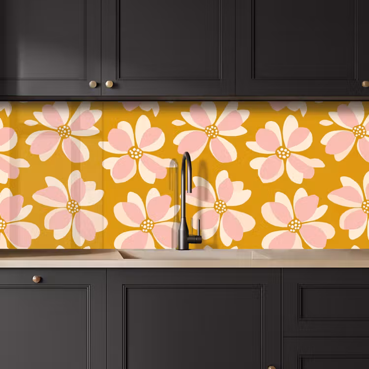 Schienale cucina - Vintage - Fiori - Giallo ocra — 6