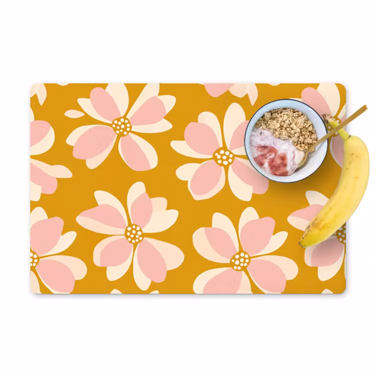 Tovaglietta – 6 pezzi - Vintage - Fiori - Giallo ocra — 1