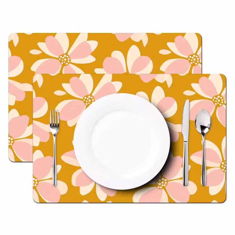 Tovaglietta – 6 pezzi - Vintage - Fiori - Giallo ocra — 2
