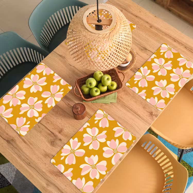 Tovaglietta – 6 pezzi - Vintage - Fiori - Giallo ocra — 3