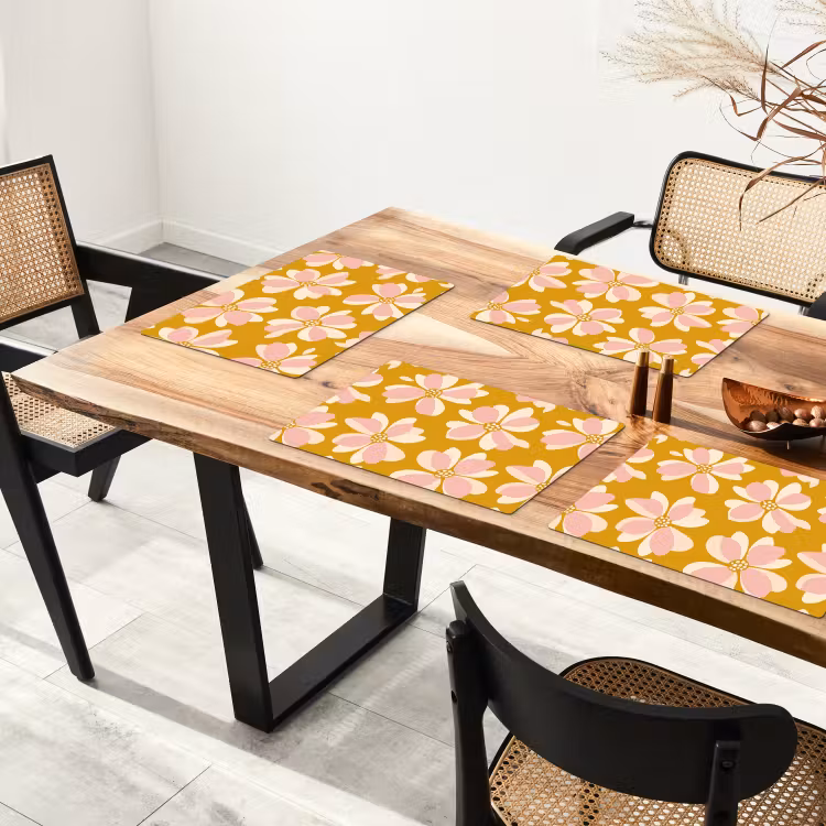 Tovaglietta – 6 pezzi - Vintage - Fiori - Giallo ocra — 4