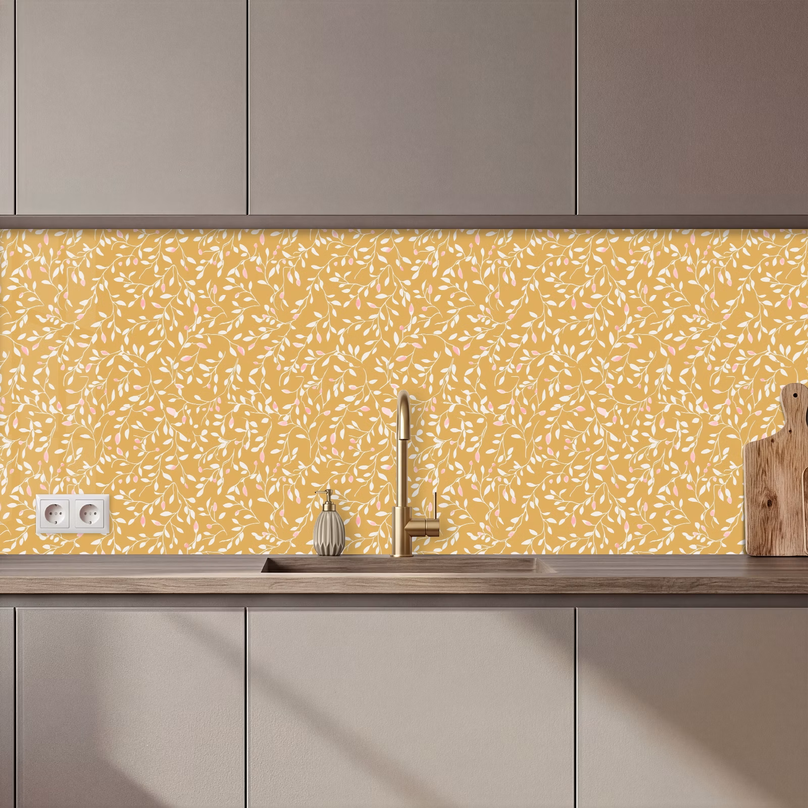 Schienale cucina - Rami - Motivo - Ocra — 1