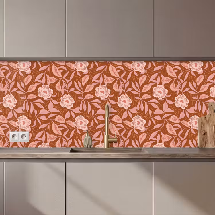 Schienale cucina - Motivo - Foglie - Terracotta — 1