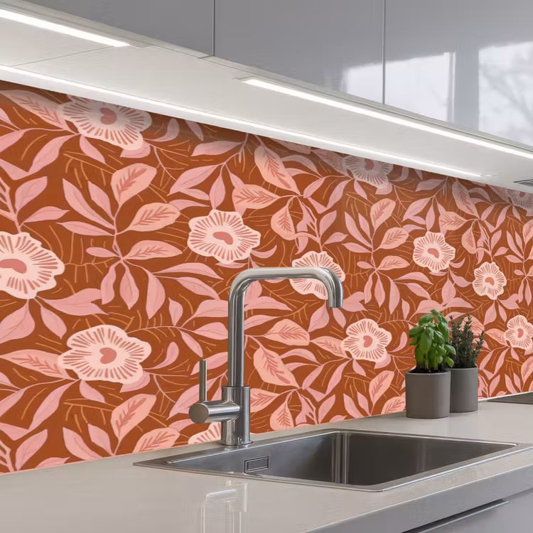 Schienale cucina - Motivo - Foglie - Terracotta — 2