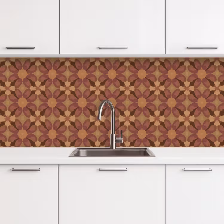 Schienale cucina - Retrò - Fiori - Marrone — 4