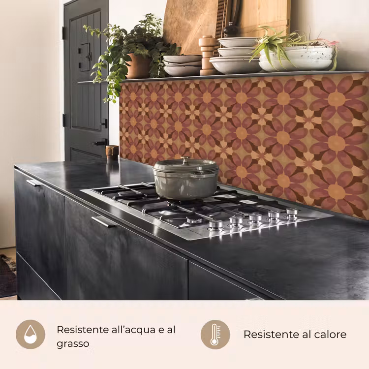 Schienale cucina - Retrò - Fiori - Marrone — 5