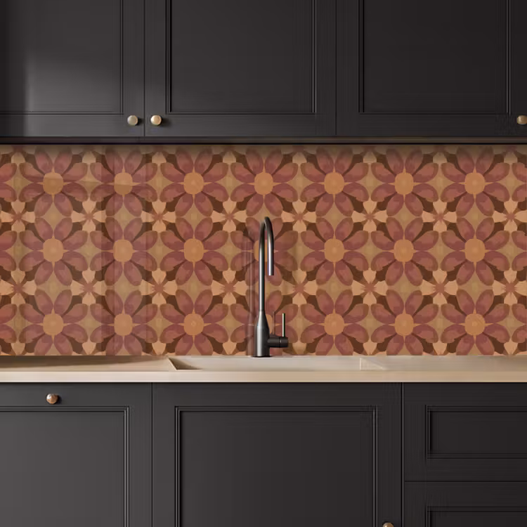 Schienale cucina - Retrò - Fiori - Marrone — 6