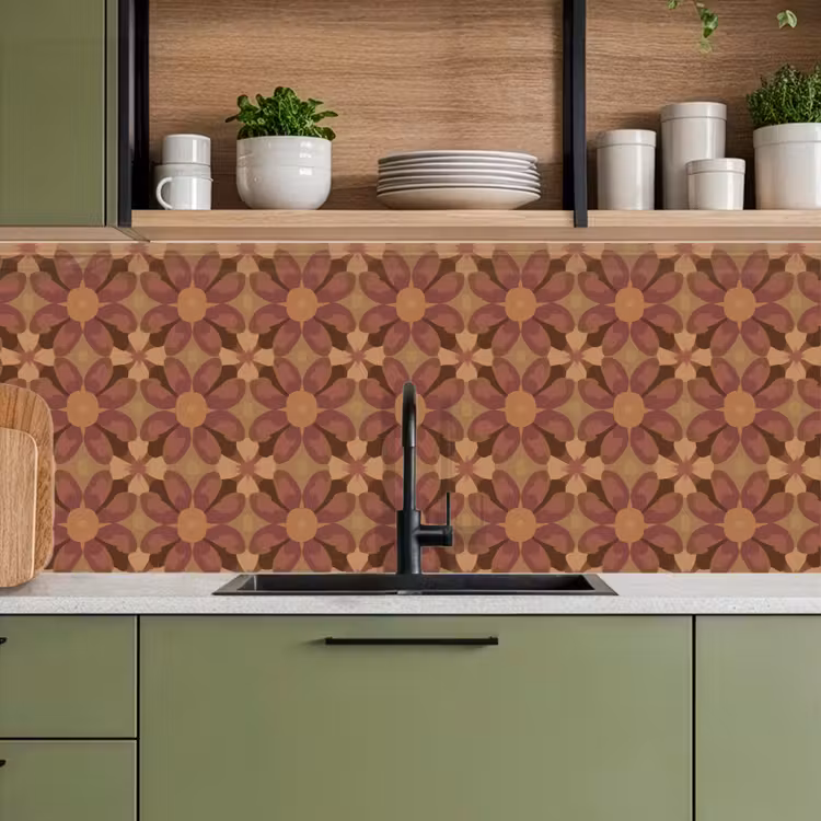 Schienale cucina - Retrò - Fiori - Marrone — 8