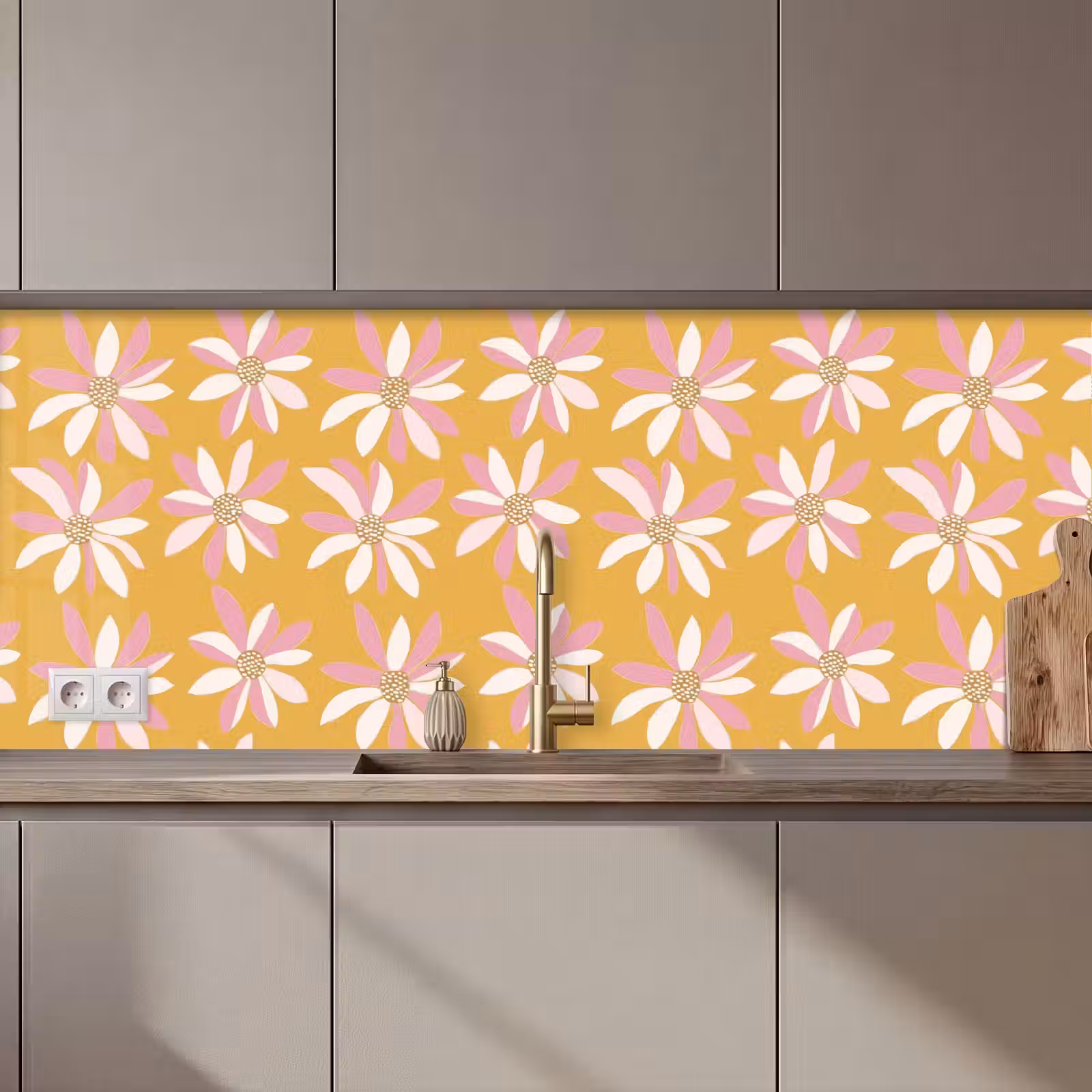 Schienale cucina - Fiori - Moderno - Giallo — 1