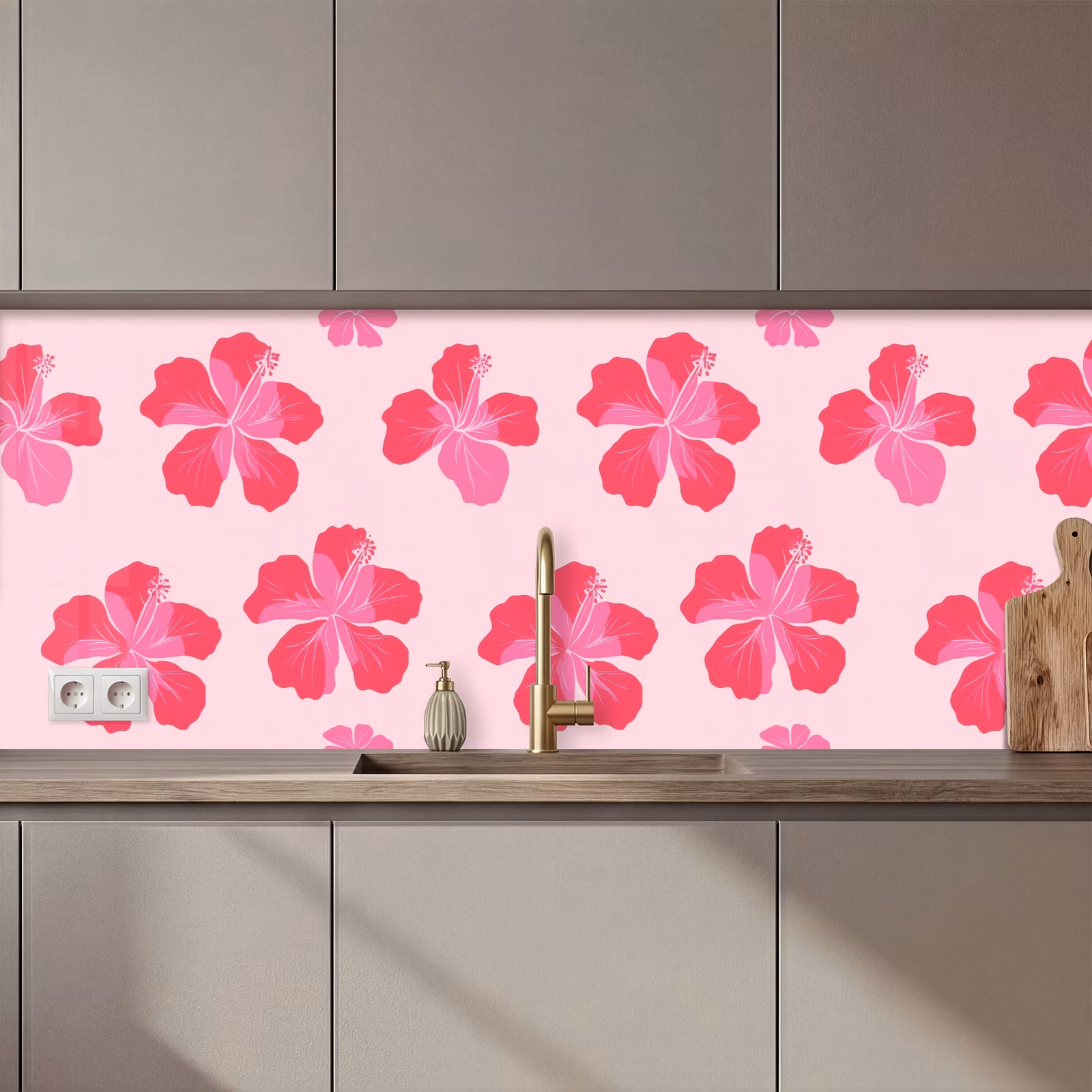 Schienale cucina - Ibisco - Fiori - Rosa — 1