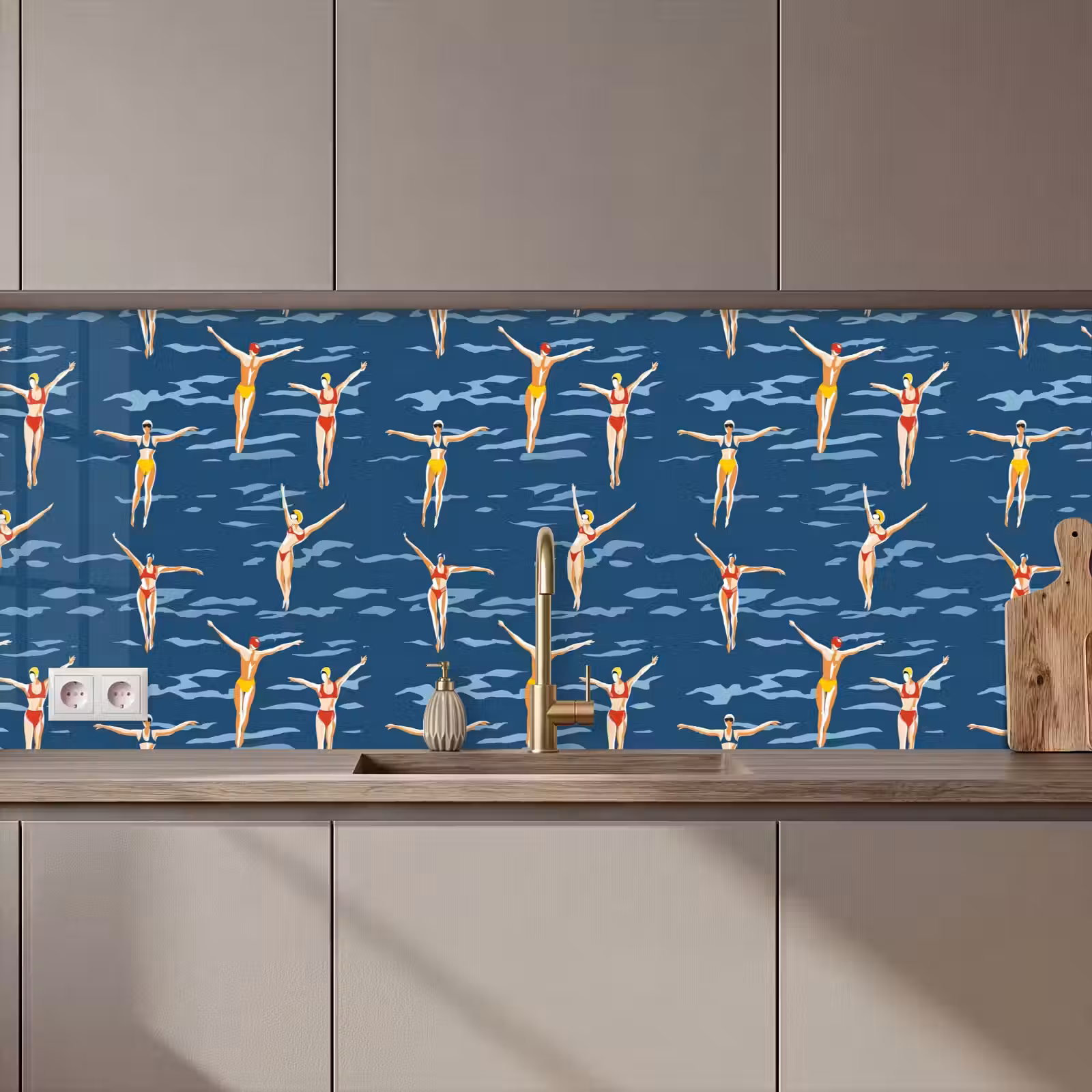 Schienale cucina - Nuotatori retrò - Blu — 1
