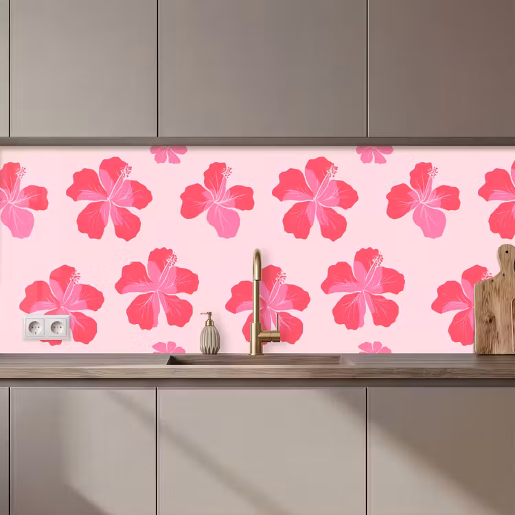 Schienale cucina - Ibisco - Fiori - Rosa — 1