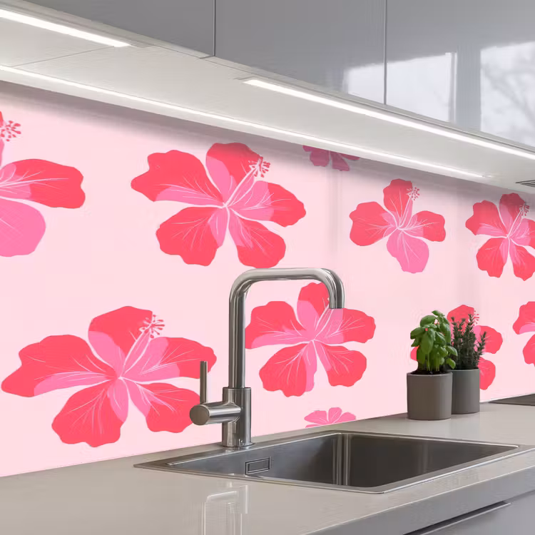 Schienale cucina - Ibisco - Fiori - Rosa — 2