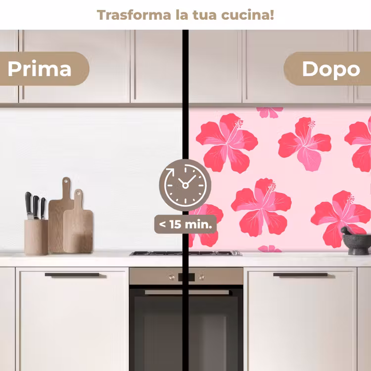 Schienale cucina - Ibisco - Fiori - Rosa — 3