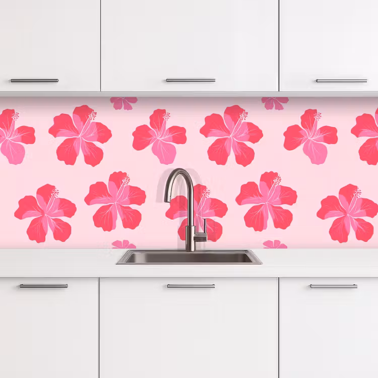 Schienale cucina - Ibisco - Fiori - Rosa — 4