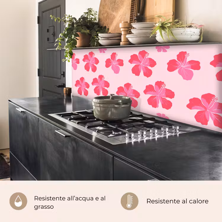 Schienale cucina - Ibisco - Fiori - Rosa — 5