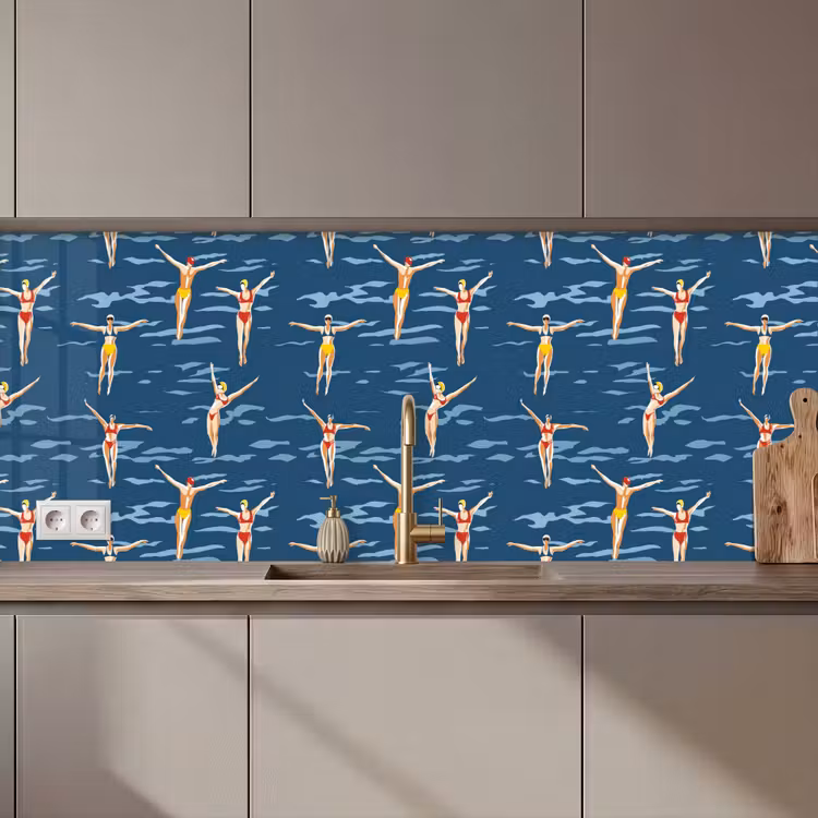 Schienale cucina - Nuotatori retrò - Blu — 1