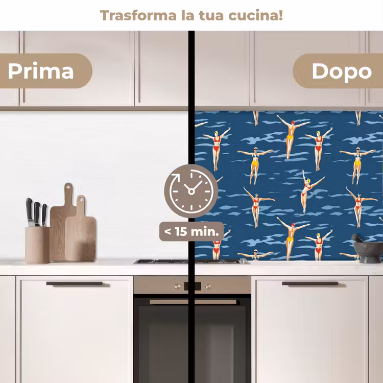 Schienale cucina - Nuotatori retrò - Blu — 3