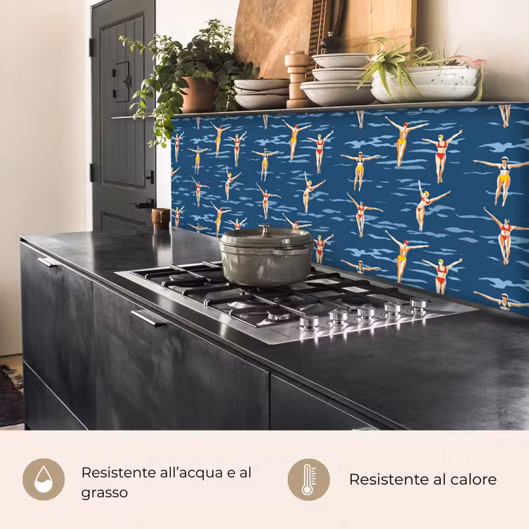Schienale cucina - Nuotatori retrò - Blu — 5